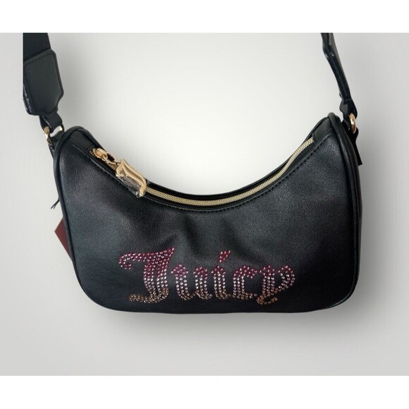 JUICY COUTURE Bag Obsession Crossbody Women Purse Black Rhinestone Accent New - Picture 5 of 9